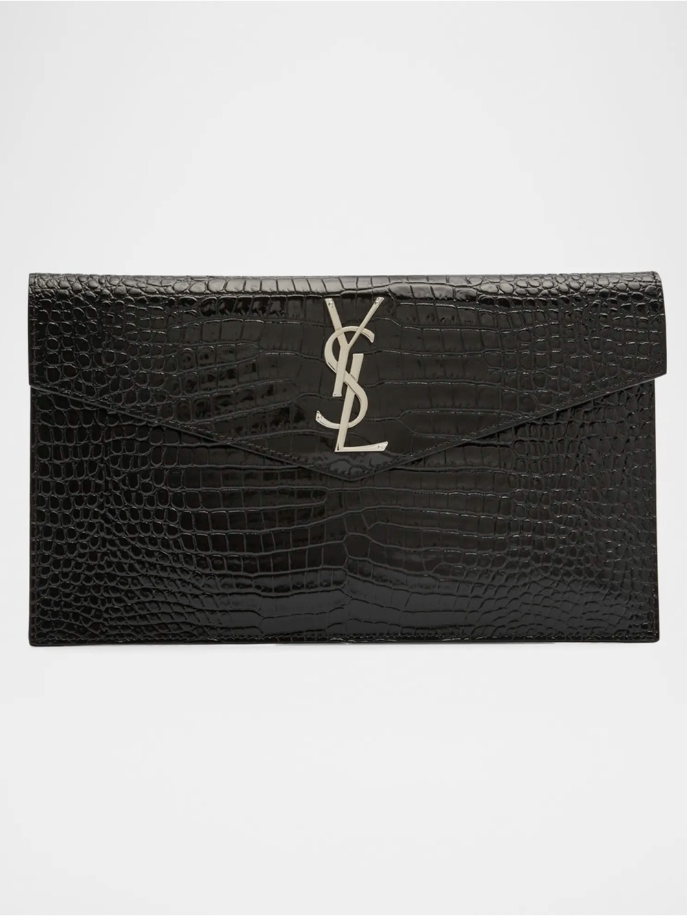 SAINT LAURENT Uptown Pouch / Clutch Medium In Croc-Embossed Leather - Picture 2 of 3